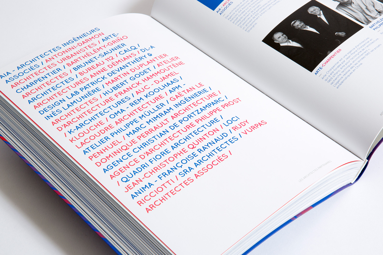 Graphisme éditorial de livre d’architecture avec plans techniques, images d’archives et photographies contemporaines illustrant le travail d’un architecte