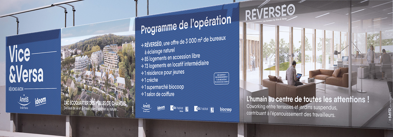 Graphisme campagne communication promotion immobilière Adim Île‑de‑France Waixing mise en page visuels typographie