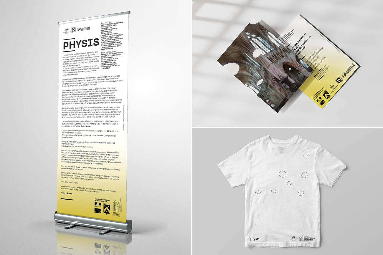 Design graphique supports alternatifs exposition art contemporain Thierry Bonne Waixing installation Physis