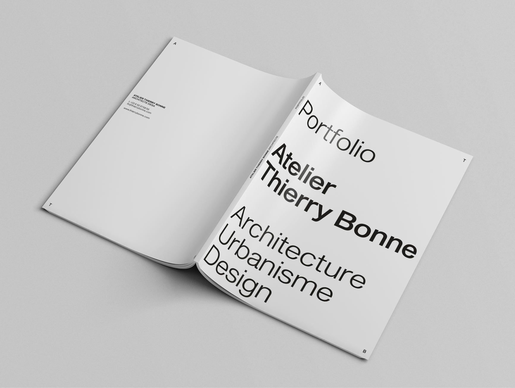 Design graphique éditorial portfolio architecte Thierry Bonne Waixing mise en page plans photos typographie équilibrée