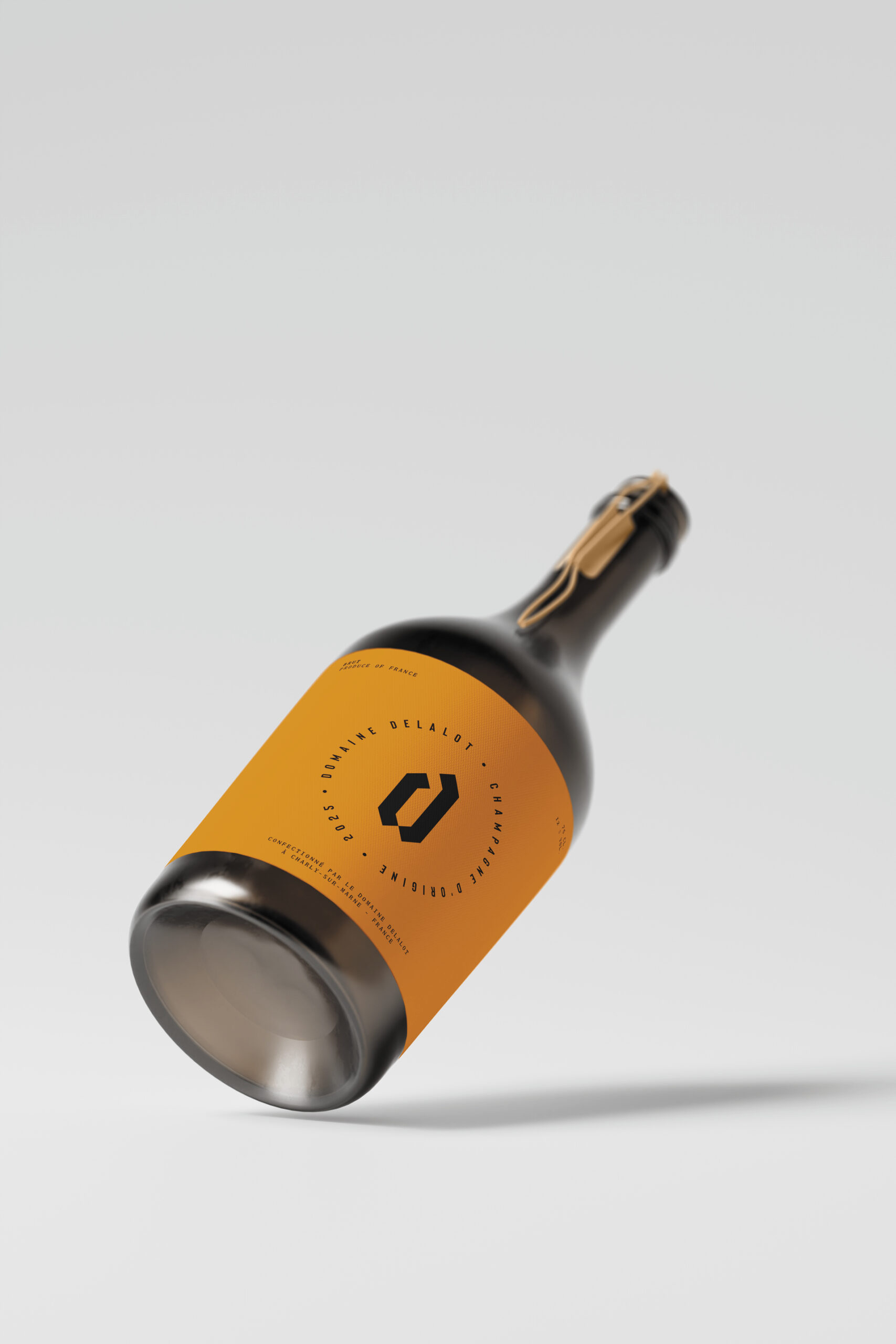 Identité visuelle et packaging haut de gamme pour le champagne Delalot, avec logo raffiné, typographie élégante et design graphique valorisant le prestige de la marque