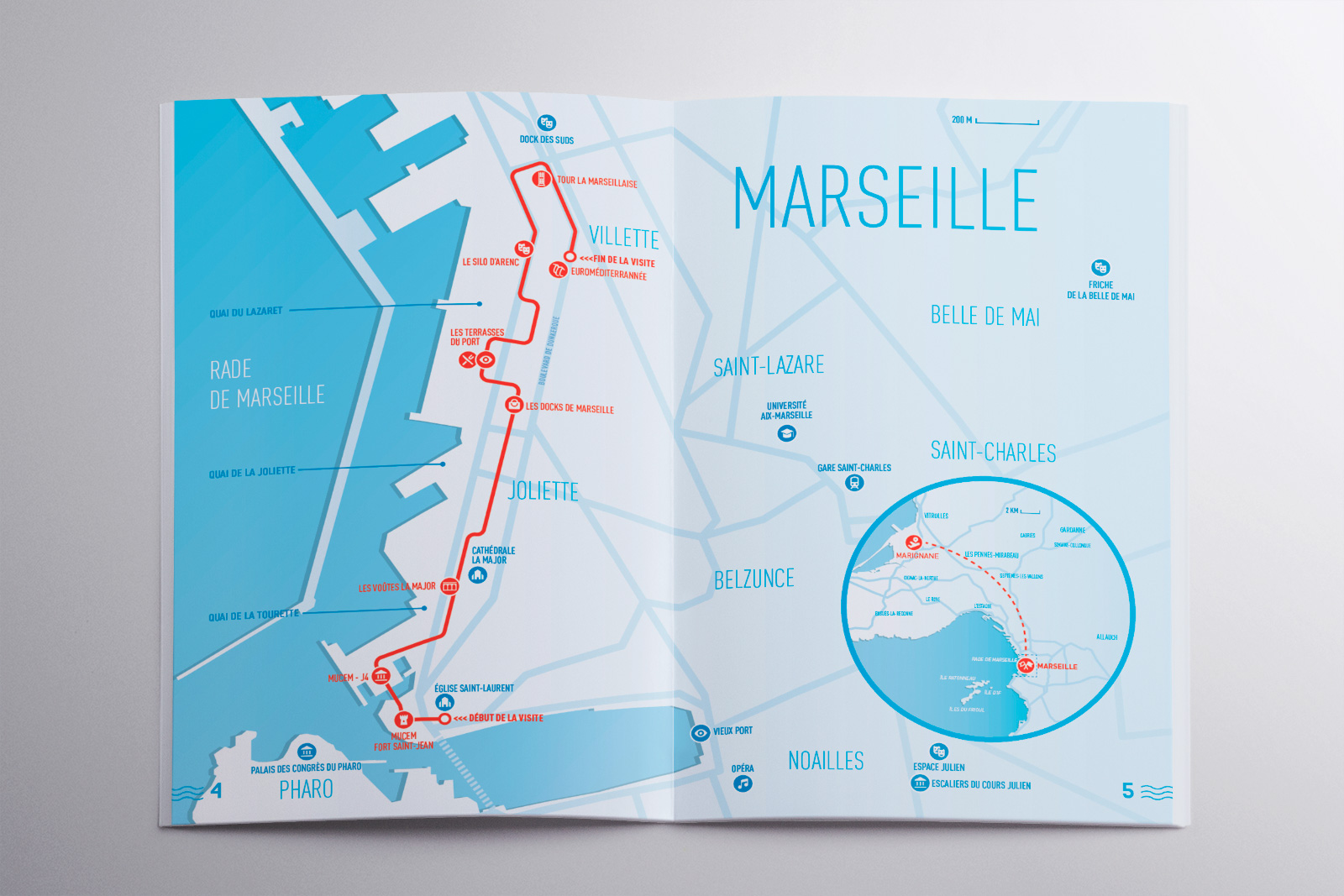 Plan graphique de la brochure A5 pour la journée de visite architecturale – Paris Sud Aménagement