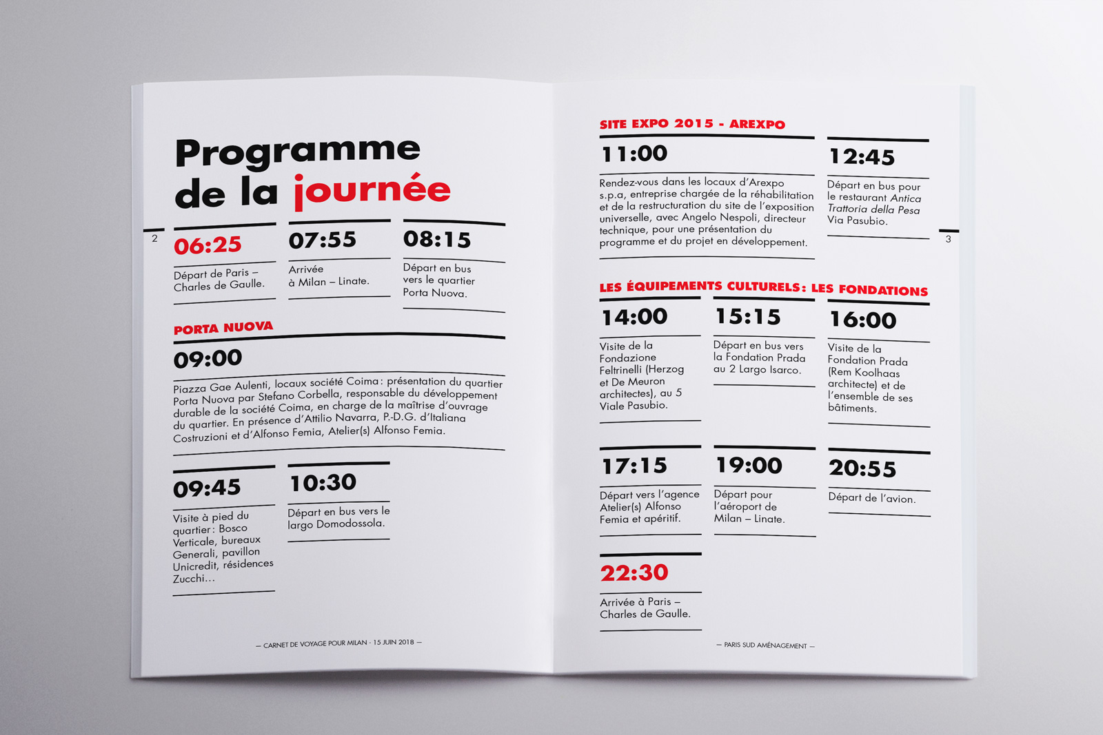 Sommaire programme carnet Milan Paris Sud Aménagement design Waixing