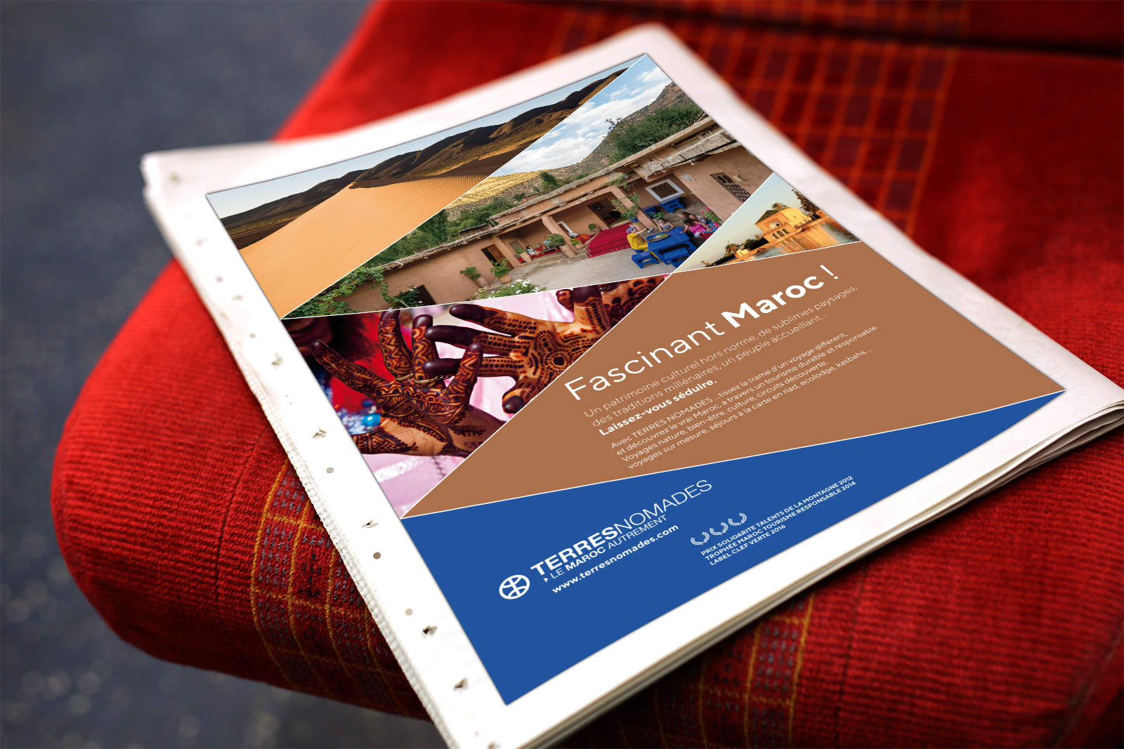 Identité visuelle Terres Nomades brochure design graphique inspiration voyage Maroc