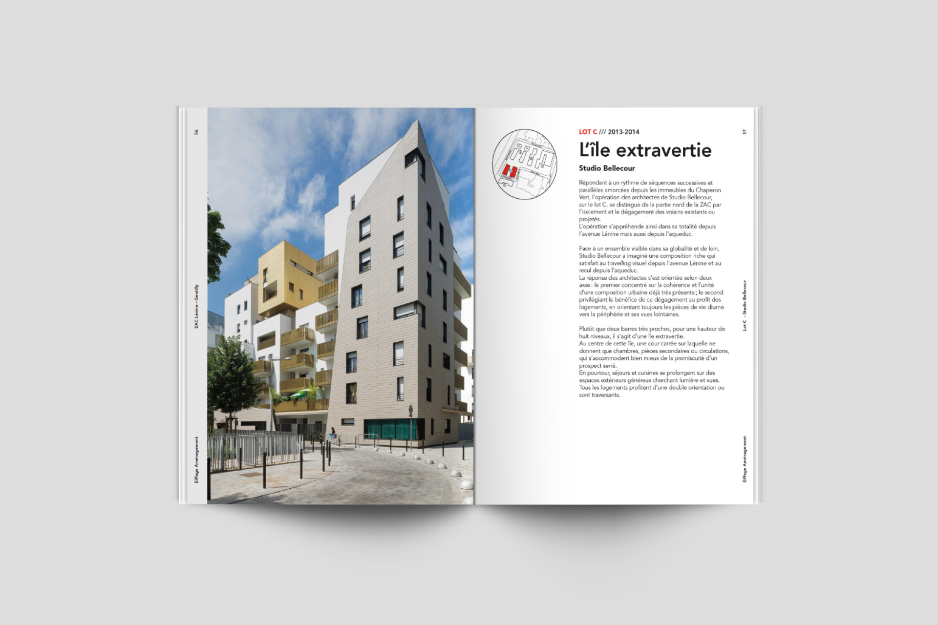 Graphisme éditorial brochure architecture et urbanisme Zac Gentilly Eiffage Waixing mise en page design typographie