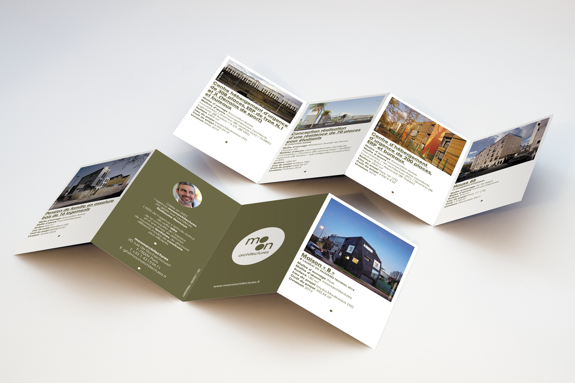 Graphisme Moon Architectures Waixing design éditorial mise en page portfolio branding architectural identité visuelle
