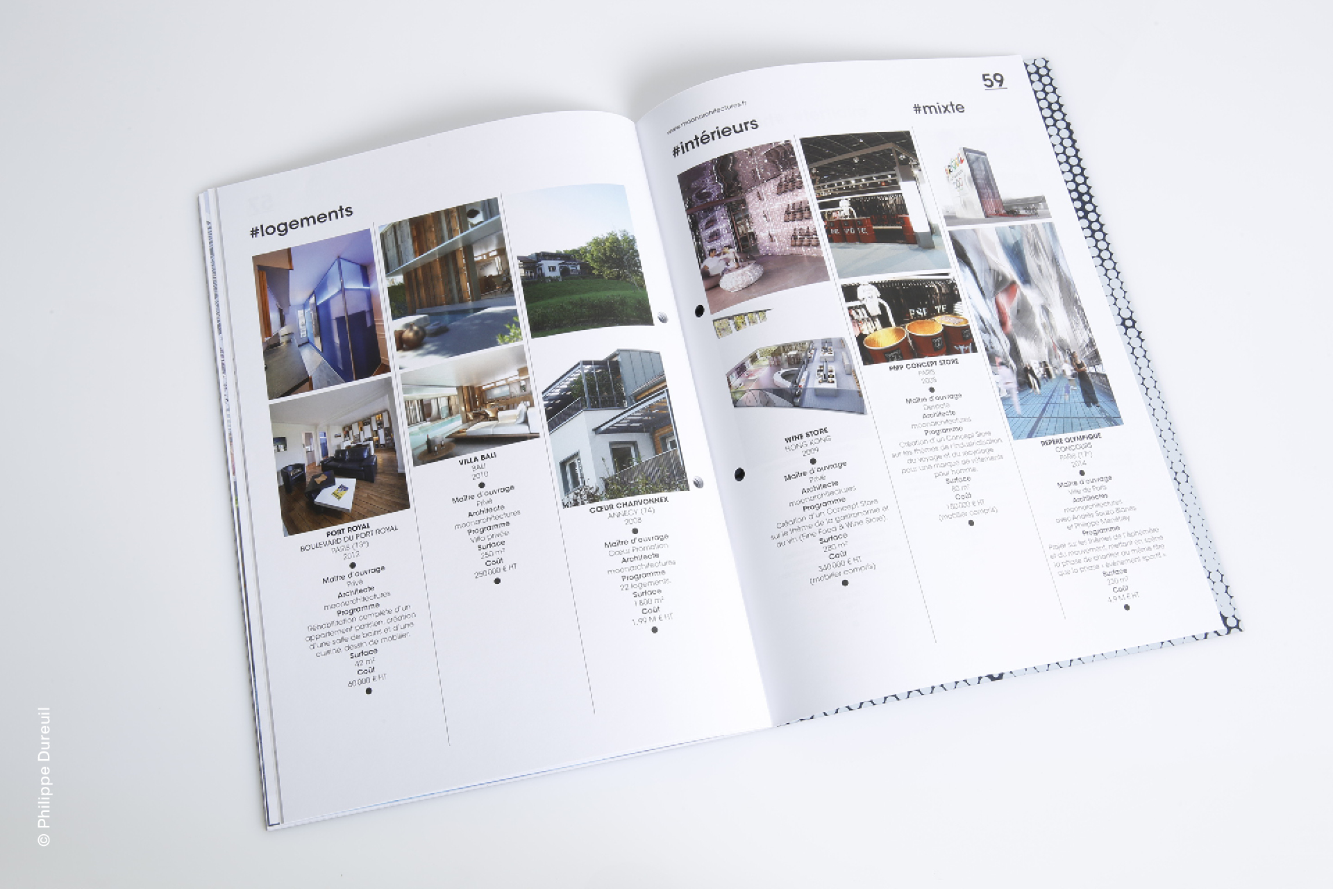 Graphisme design éditorial Moon Architectures Waixing mise en page architecture contemporaine portfolio agence