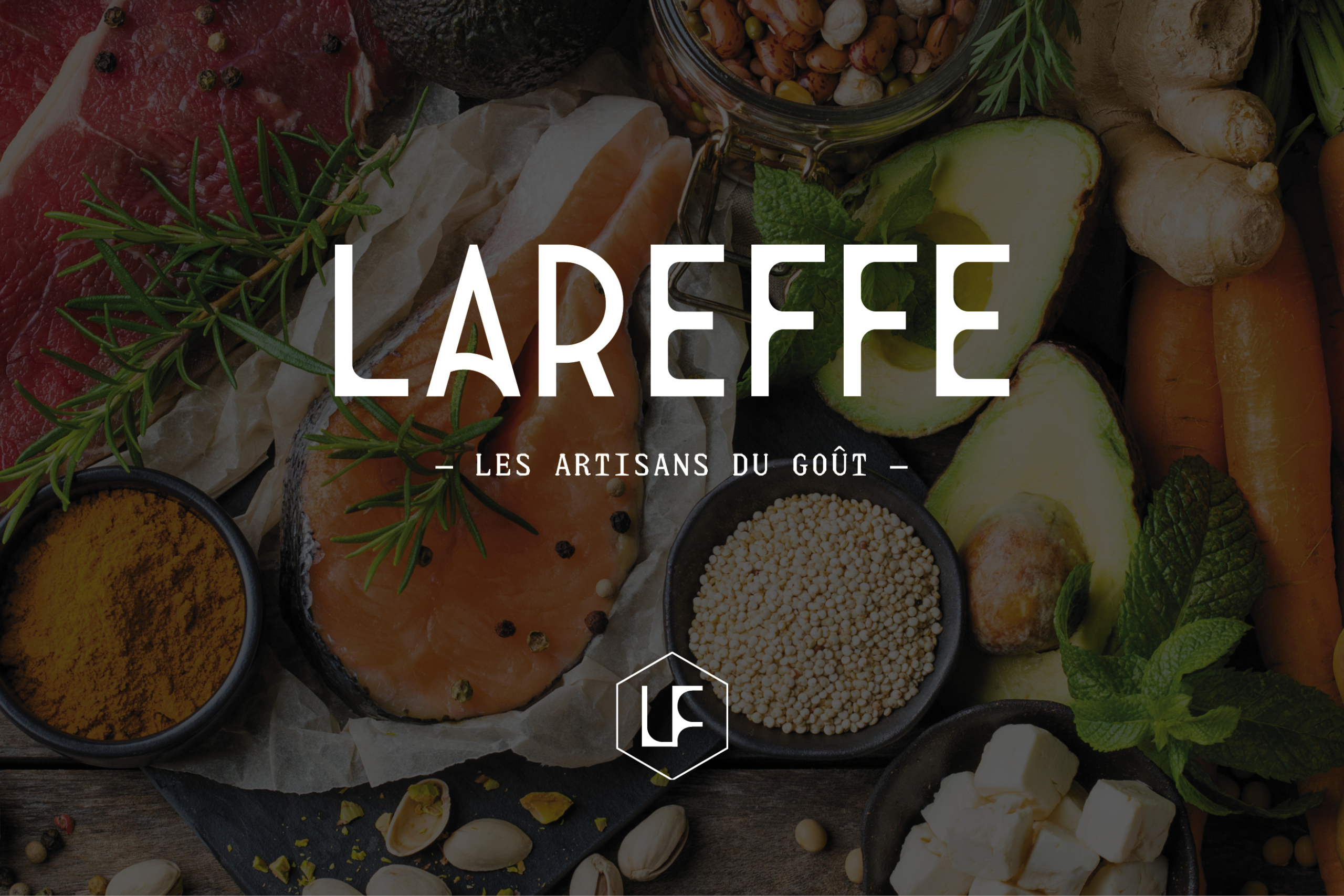 Identité graphique pour magasin de bouche haut de gamme avec design élégant et cohérent, typographie moderne et mise en valeur des produits gastronomiques