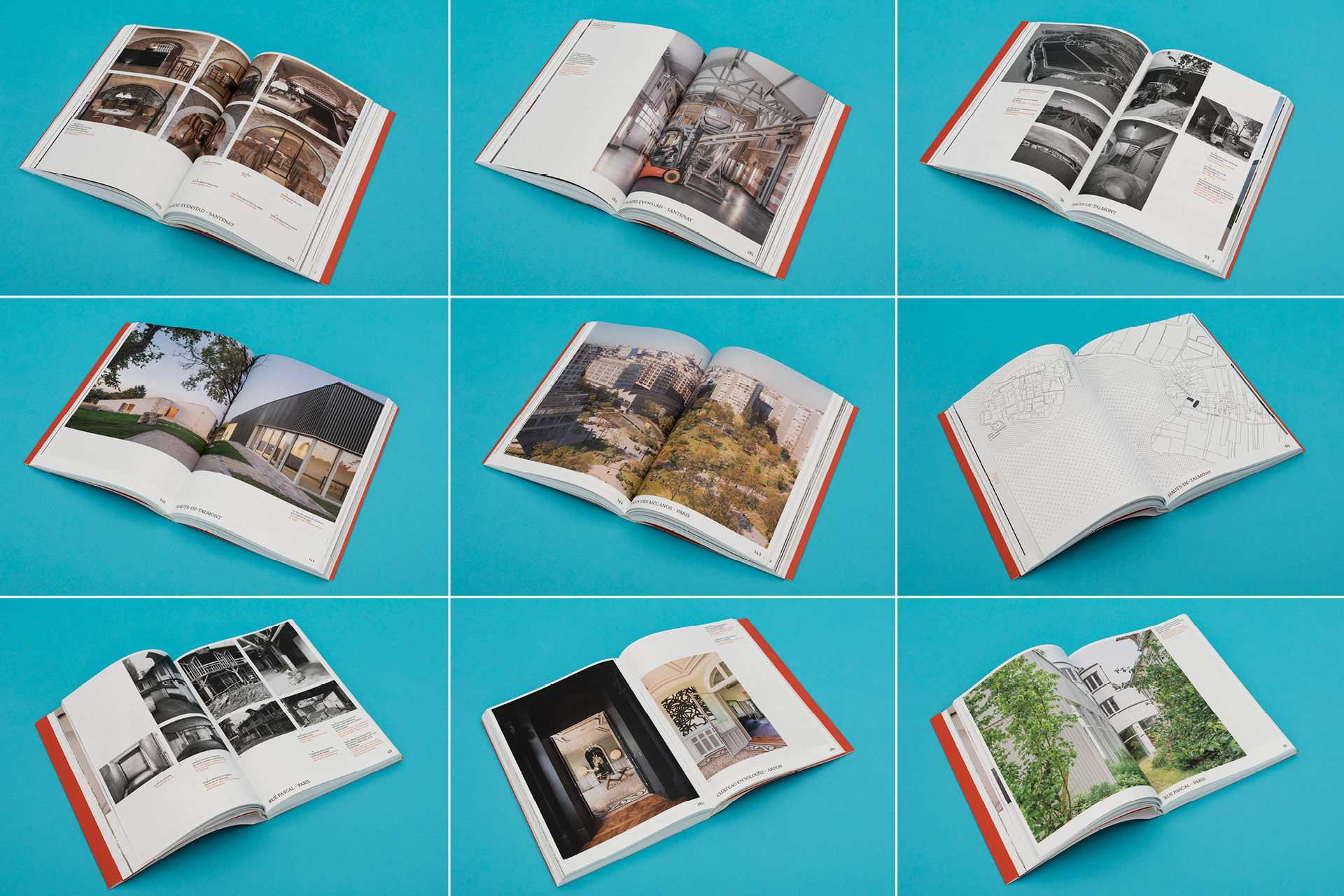 Graphisme éditorial pour livre d’architecture contemporaine présentant les projets de l’architecte Christian Biecher avec mise en page soignée et typographie élégante