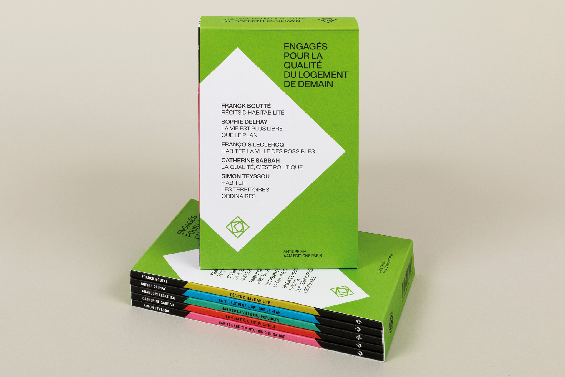 Graphisme de brochure architecture et renouvellement urbain – coffret de livres GIP EPAU sur le logement et les projets urbains